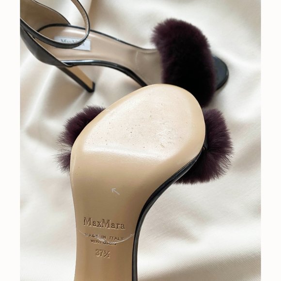 Max Mara Plum/Brown Sandals with Fur, Size 37.5. Fits like a 7.5/8 - Picture 5 of 9